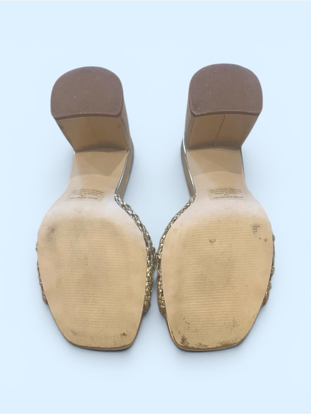 Steve Madden Metallic Gold Woven Block Heel Mules - Picture 3 of 4